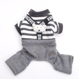 Small Dog Warm Casual Striped Strap Pants (Option: Grey white stripe-XL)