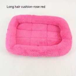 Teddy Bichon Cage Mat Small And Medium Dog Mat TeddyPomeranian Cotton Cushion (Option: Rose Red Long Hair-L Large About 68X50CM)