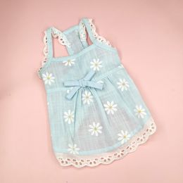 Dog Clothes Lace Skirt Cat Sunflower Printing (Option: Blue-XS)