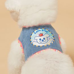 INS Style Korean Style Dark Denim Puppy Embroidery Breathable Four Seasons Chest Strap (Option: Light Blue-S)