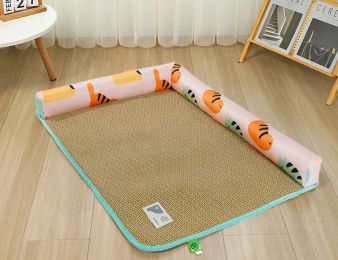 Pet Mat Ice Rattan Weaving (Option: Cartoon Fat Cat-L)