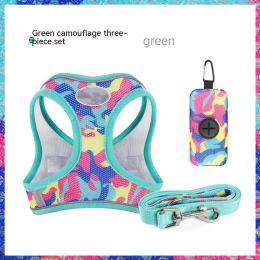 New Dog Hand Holding Rope Vest-style Breast Strap Reflective Breathable Pet Products (Option: Green Camouflage-XS)