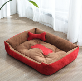 Kennel Four Seasons Golden Retriever Teddy Kennel Bed Mat Small Medium Dog (Option: Red coffee-Bone-E)