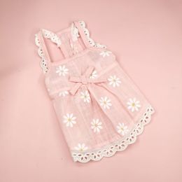 Dog Clothes Lace Skirt Cat Sunflower Printing (Option: Pink-XL)